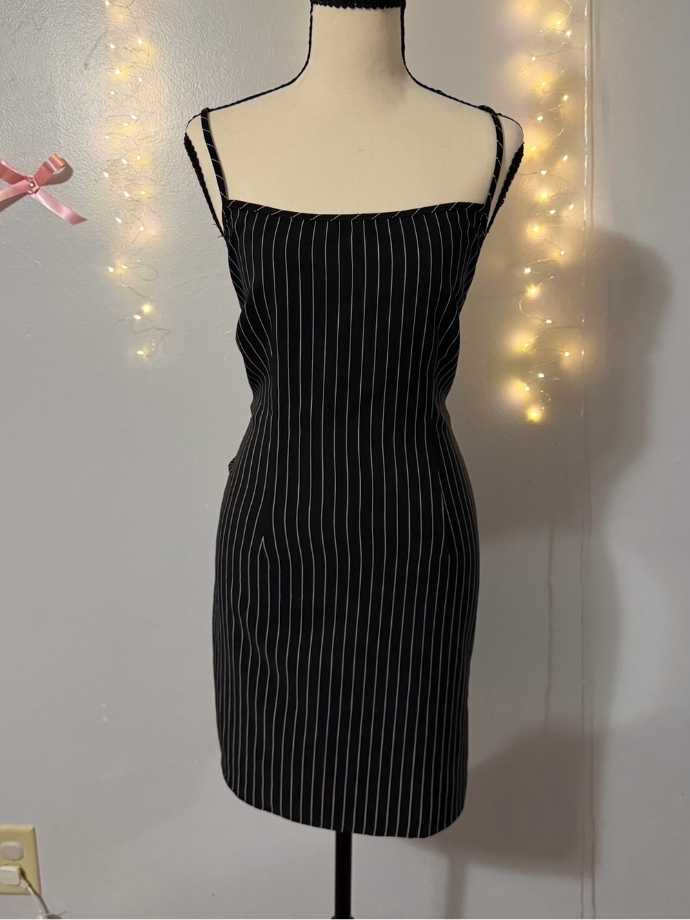 Divided Black Pinstripe Mini Slip Dress